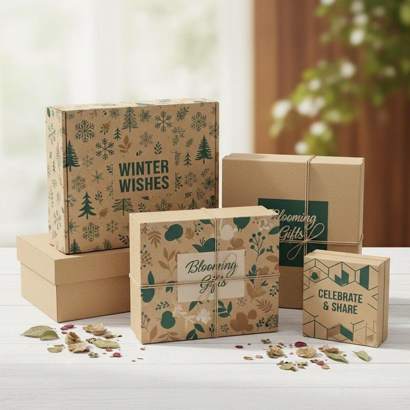 Reusable Kraft Cardboard Gift Box Packaging Sustainable Material Custom Printed Designs Ideal for and Seasonal Packaging